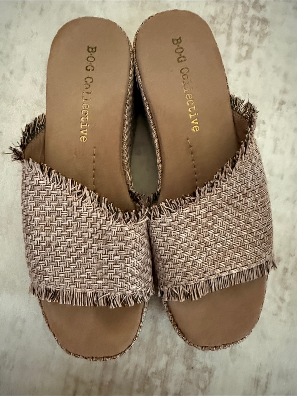 Women's Tan Woven Slide Sandals